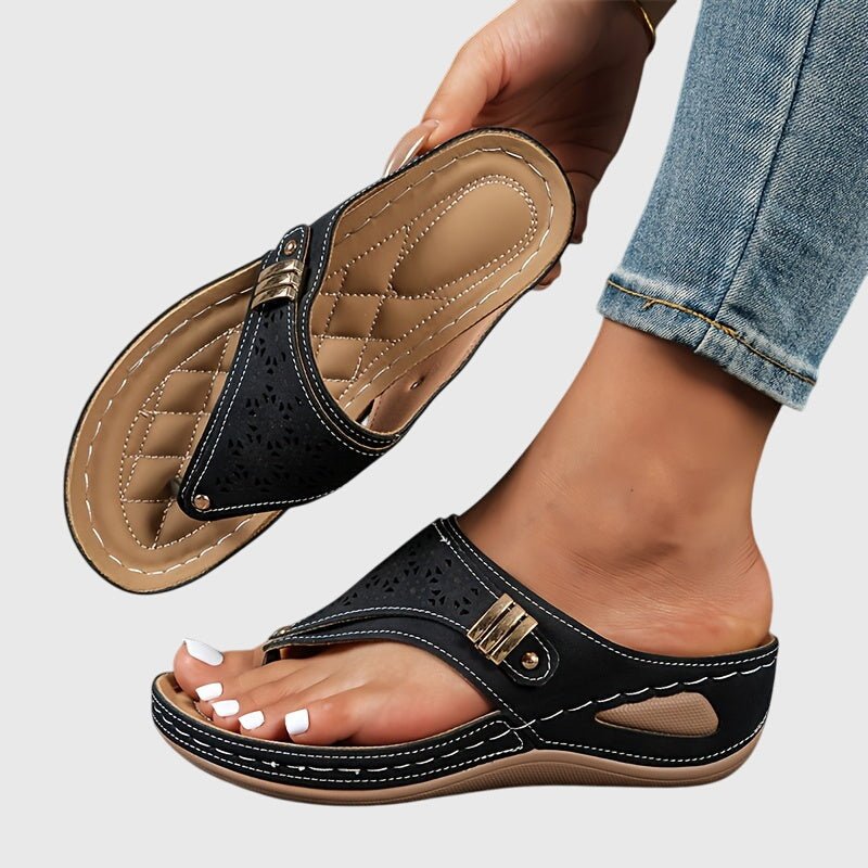 Briella | Women's Comfortable Laser-Cut Floral Sandals Side