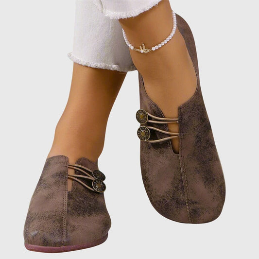 Brielle | Women's Daily Comfort Slip-Ons Bronze Button Detail Hero