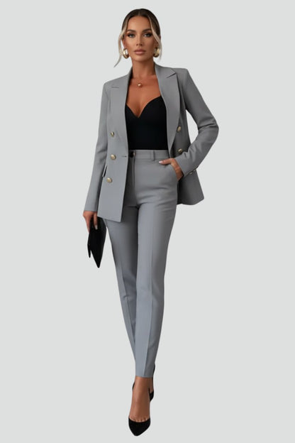 Célène | Women's Tailored Blazer Trouser Set Gold Lion Buttons Alternate