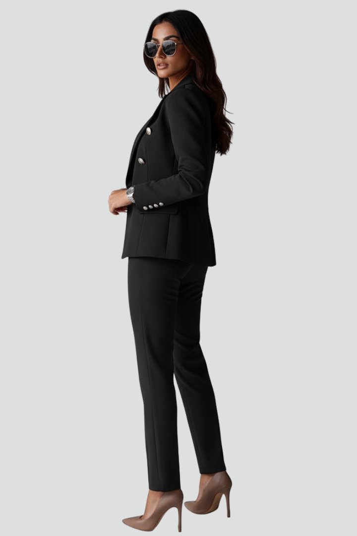 Célène | Women's Tailored Blazer Trouser Set Gold Lion Buttons Back