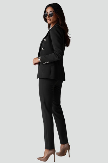Célène | Women's Tailored Blazer Trouser Set Gold Lion Buttons Back