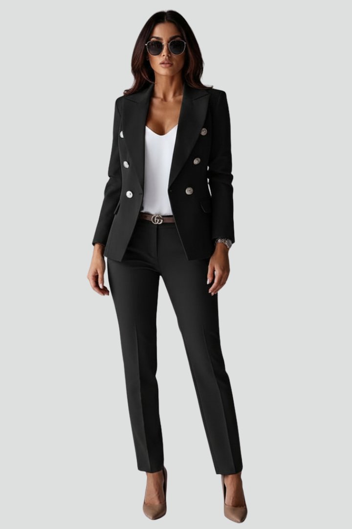 Célène | Women's Tailored Blazer Trouser Set Gold Lion Buttons Front