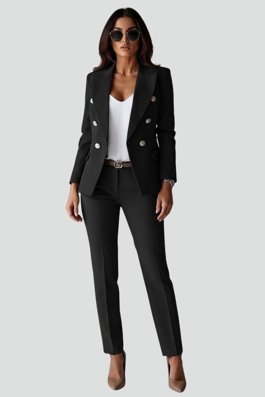 Célène | Women's Tailored Blazer Trouser Set Gold Lion Buttons Front