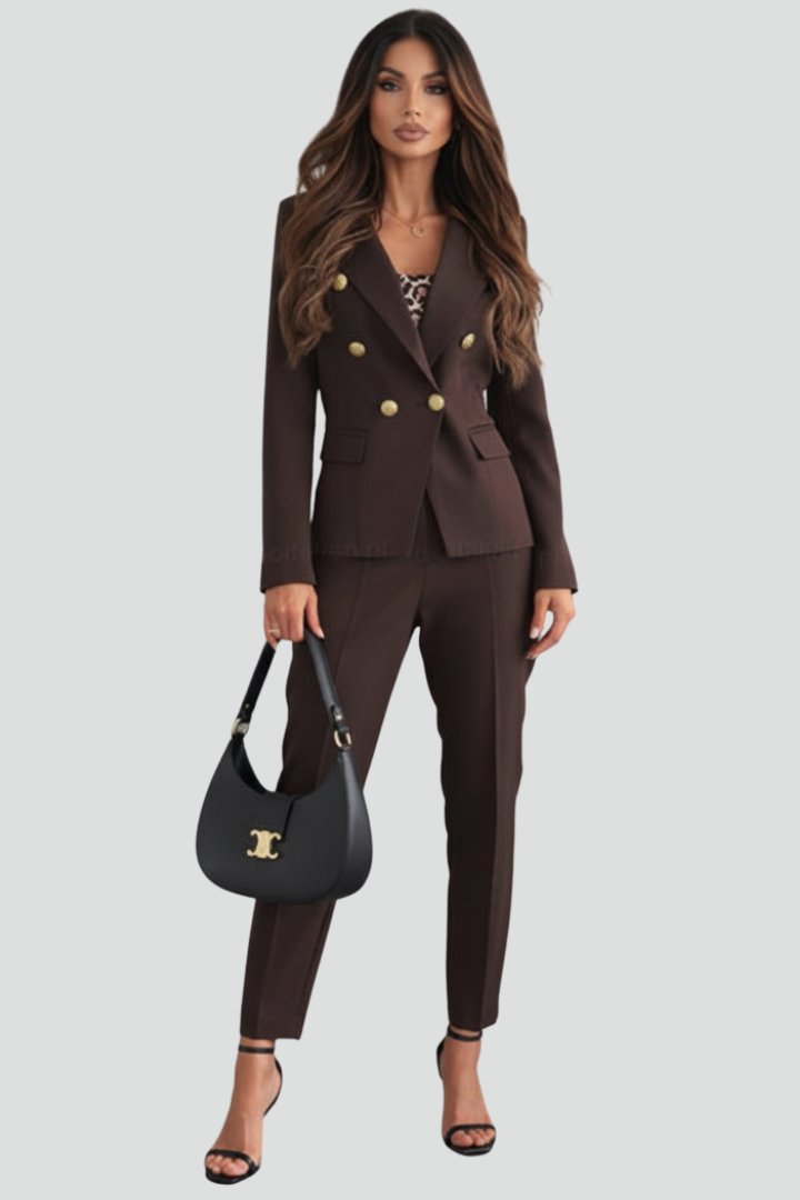 Célène | Women's Tailored Blazer Trouser Set Gold Lion Buttons Full