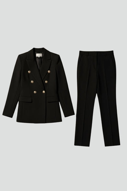 Célène | Women's Tailored Blazer Trouser Set Gold Lion Buttons Hero
