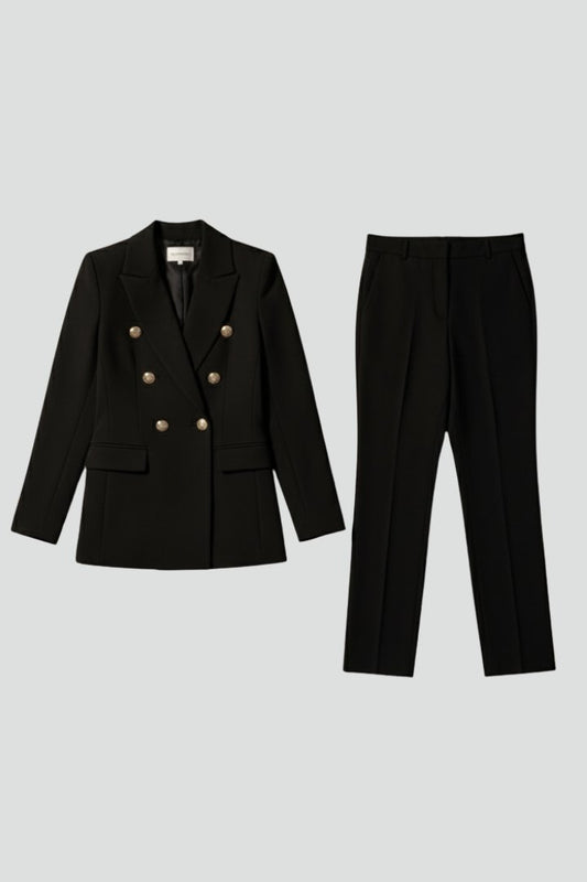 Célène | Women's Tailored Blazer Trouser Set Gold Lion Buttons Hero