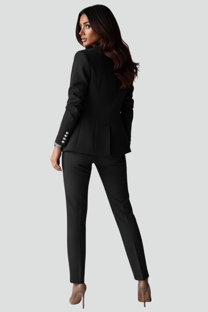Célène | Women's Tailored Blazer Trouser Set Gold Lion Buttons Side