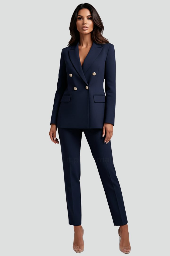 Célène | Women's Tailored Blazer Trouser Set Gold Lion Buttons View 11