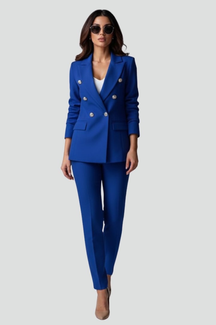 Célène | Women's Tailored Blazer Trouser Set Gold Lion Buttons View 13