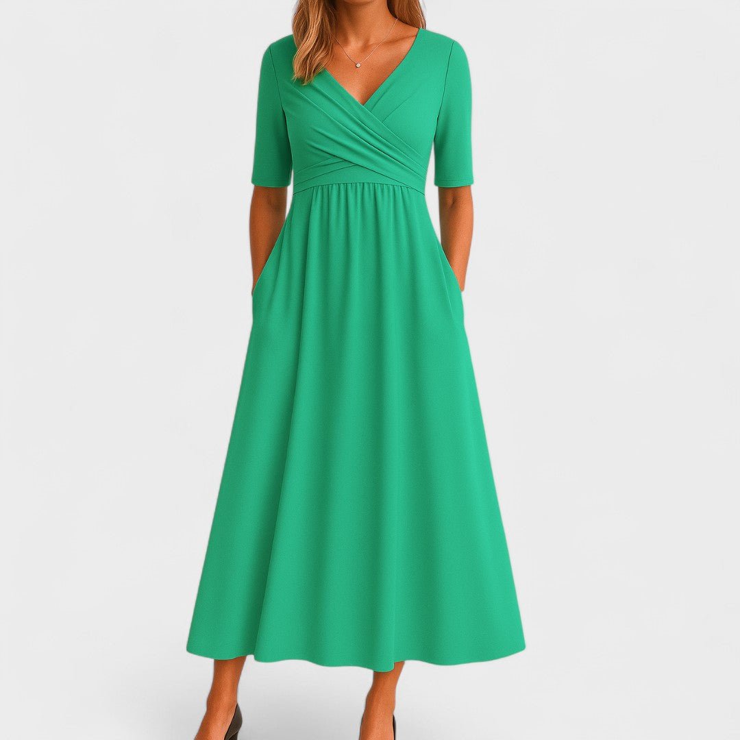 Céleste | Women's Elegant Wrap Bodice Midi Dress Back