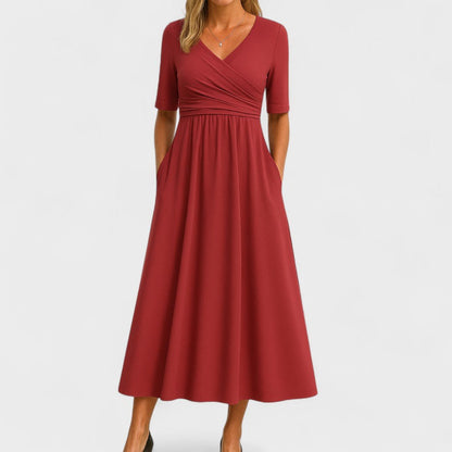 Céleste | Women's Elegant Wrap Bodice Midi Dress Close Up