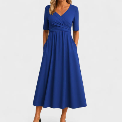 Céleste | Women's Elegant Wrap Bodice Midi Dress Detail