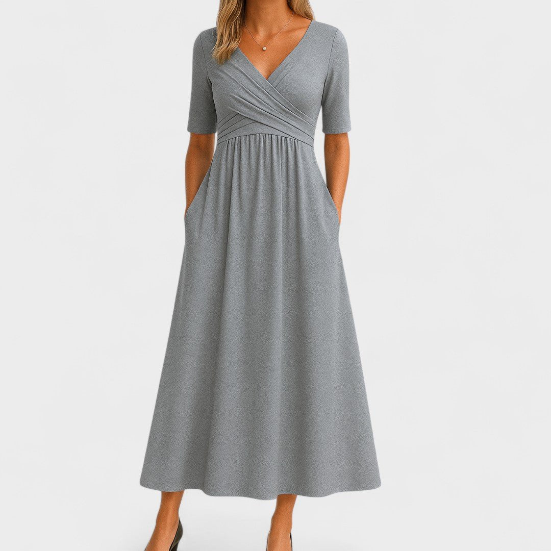 Céleste | Women's Elegant Wrap Bodice Midi Dress Hero