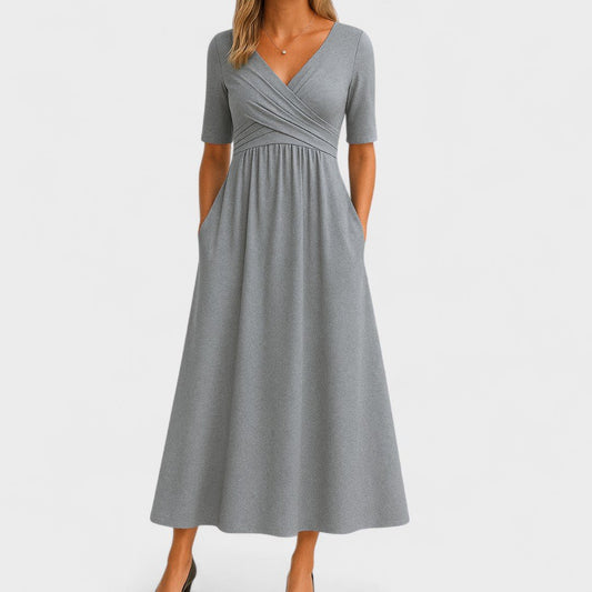 Céleste | Women's Elegant Wrap Bodice Midi Dress Hero