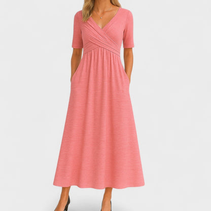 Céleste | Women's Elegant Wrap Bodice Midi Dress Lifestyle
