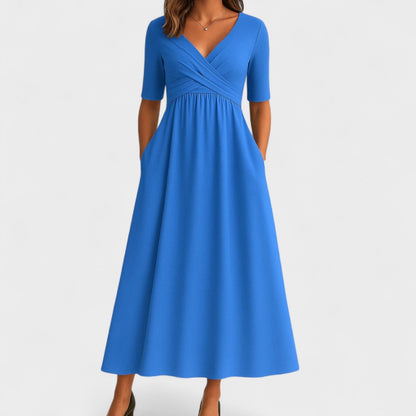 Céleste | Women's Elegant Wrap Bodice Midi Dress Side