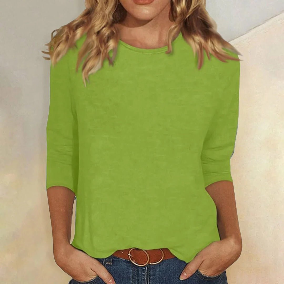 Cassandra | Women's Crew Neck Casual Everyday Top Close Up