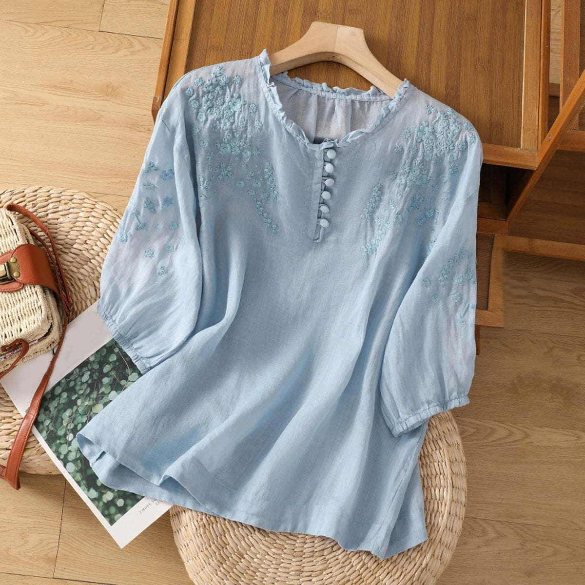 Celeste | Women's Embroidered Floral Button-Front Blouse Hero