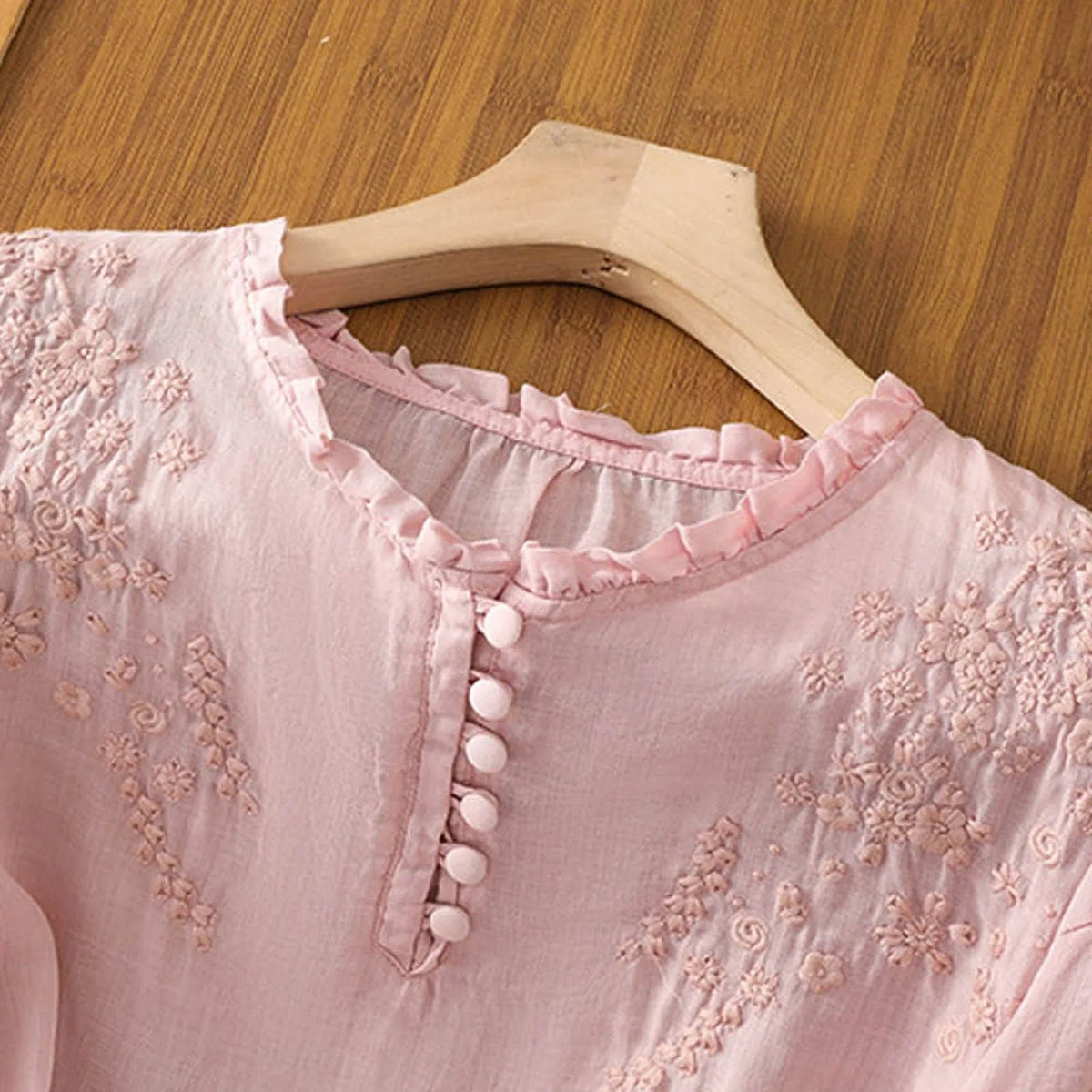 Celeste | Women's Embroidered Floral Button-Front Blouse Side