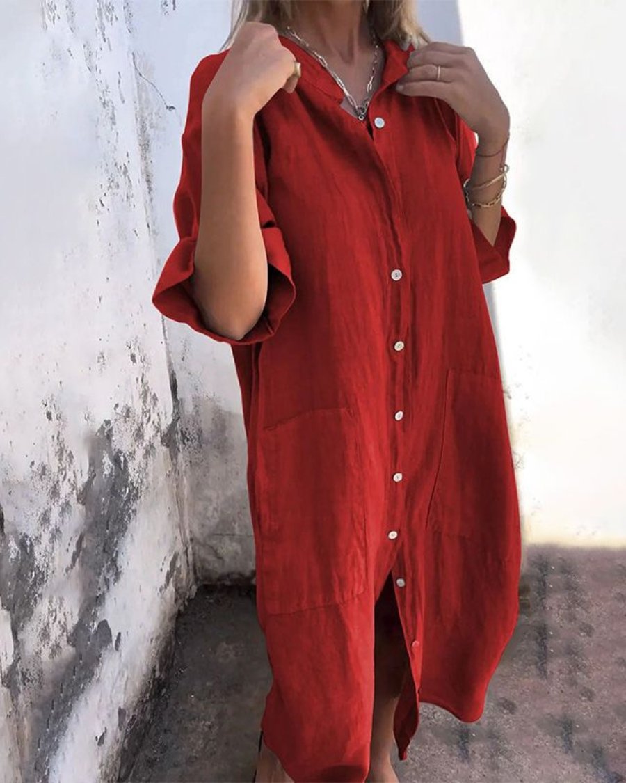 Celeste | Women's Oversized Boho Shirt Dress Close Up