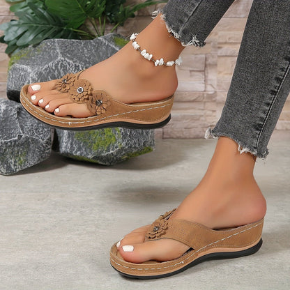 Celestia | Women's Floral Orthopedic Slip-On Sandals Close Up