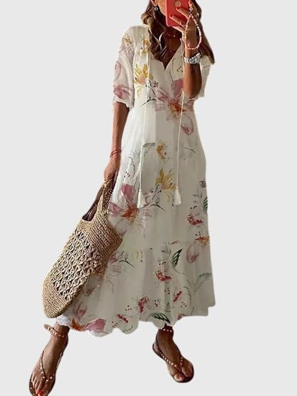 Celestine | Women's Boho Vintage Dress Ikat Print Angle