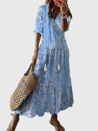 Celestine | Women's Boho Vintage Dress Ikat Print Back