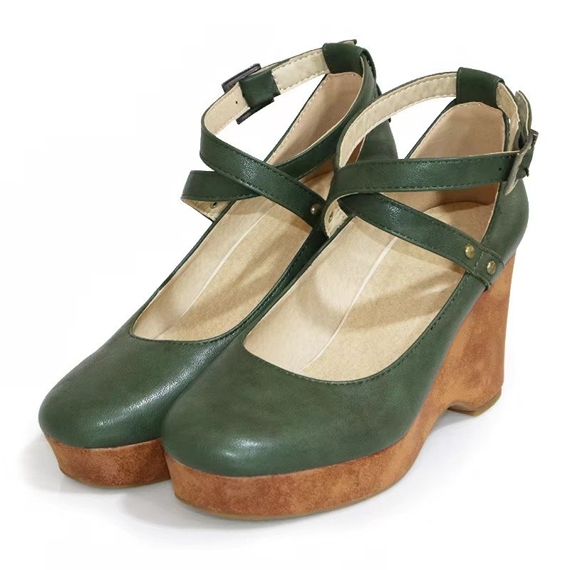 Celestine | Women's Chunky Platform Mary Jane Wooden Block Heels Close Up