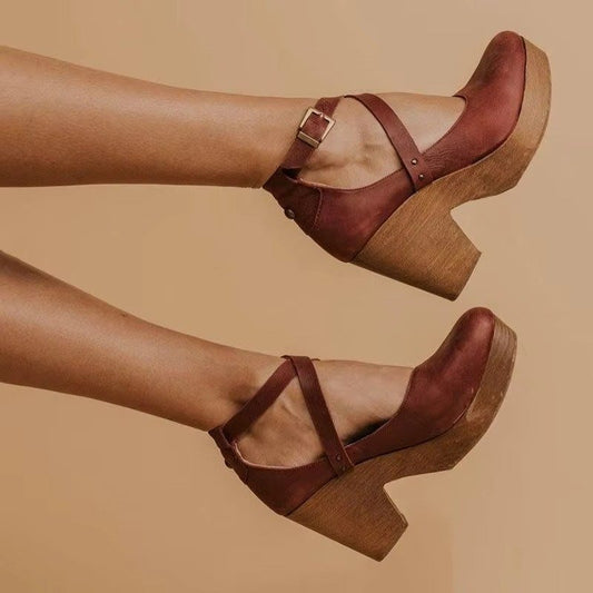 Celestine | Women's Chunky Platform Mary Jane Wooden Block Heels Hero