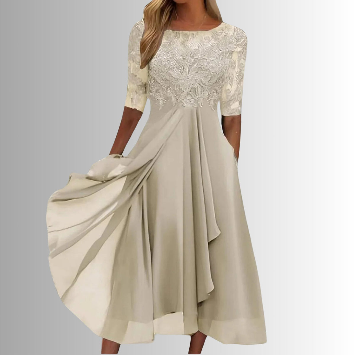 Celestine | Women's Elegant Illusion Sleeve Maxi Dress Detail