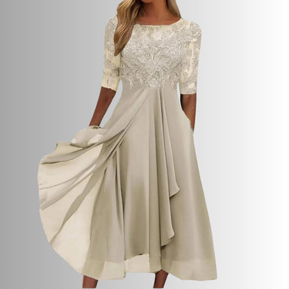 Celestine | Women's Elegant Illusion Sleeve Maxi Dress Detail