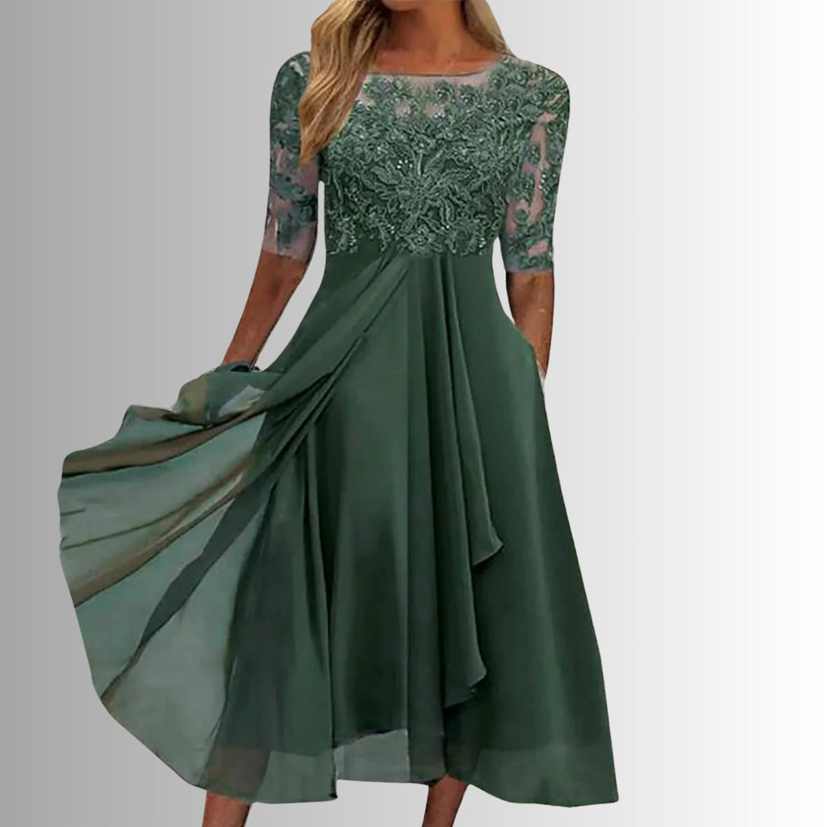 Celestine | Women's Elegant Illusion Sleeve Maxi Dress Side