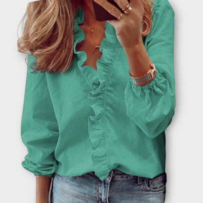 Celestine | Women's Elegant Ruffle Blouse Short Sleeve Detail