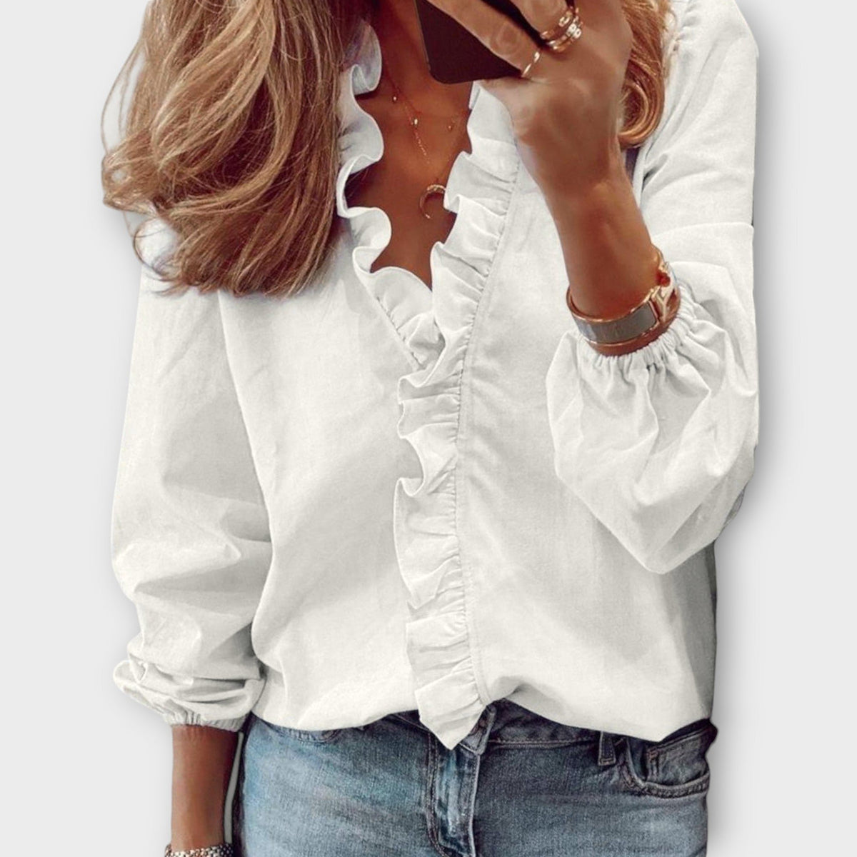 Celestine | Women's Elegant Ruffle Blouse Short Sleeve Hero