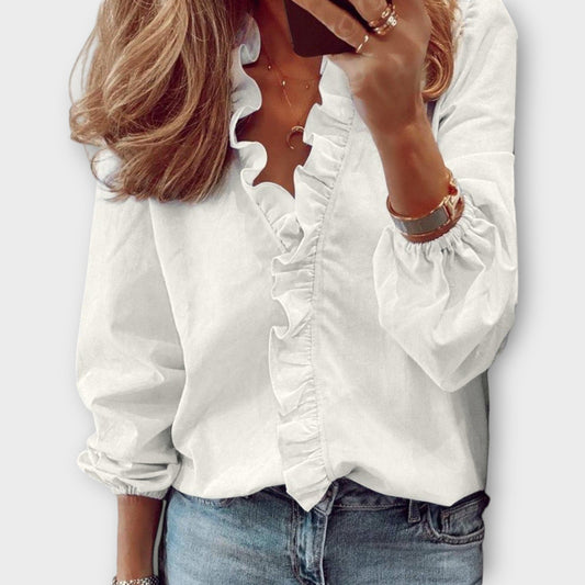 Celestine | Women's Elegant Ruffle Blouse Short Sleeve Hero