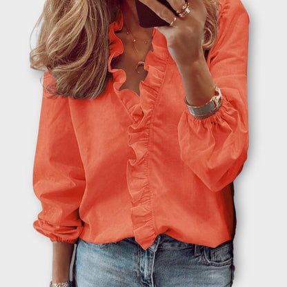 Celestine | Women's Elegant Ruffle Blouse Short Sleeve Side