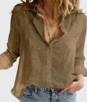 Celestine | Women's Scalloped Linen Button Shirt Side