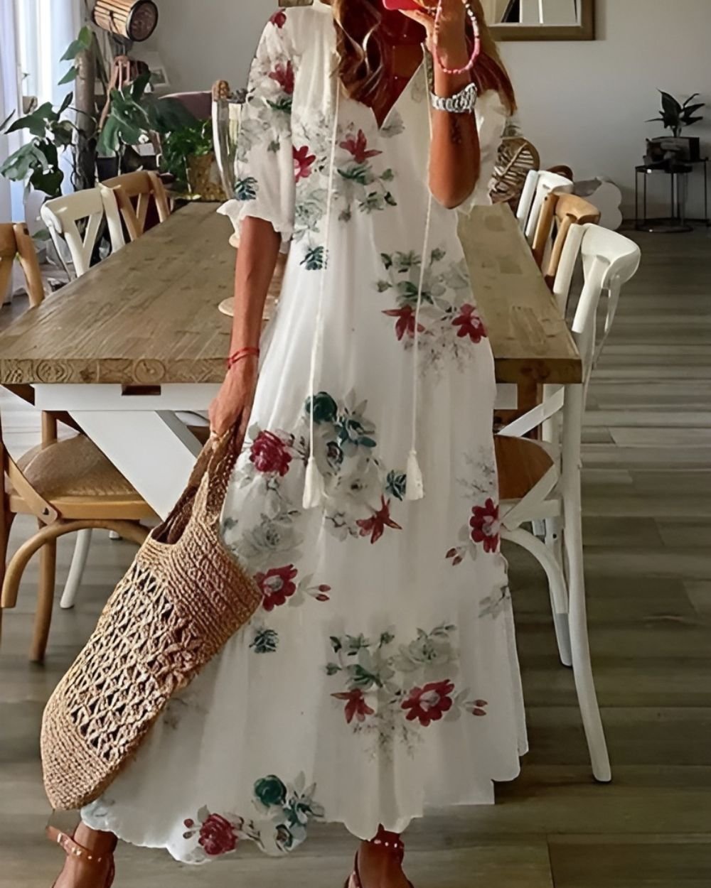 Celestria | Women's Boho Ikat Print Maxi Dress Angle