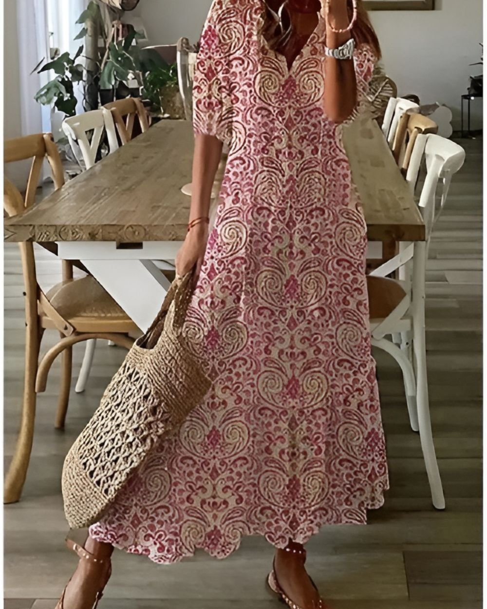 Celestria | Women's Boho Ikat Print Maxi Dress Back