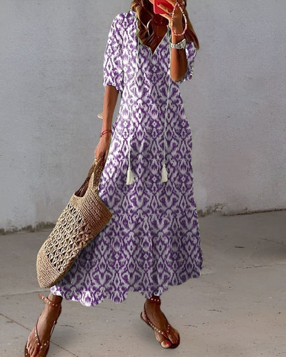 Celestria | Women's Boho Ikat Print Maxi Dress Detail