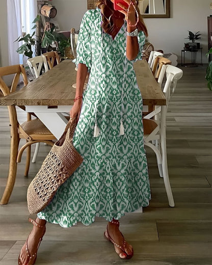 Celestria | Women's Boho Ikat Print Maxi Dress Front