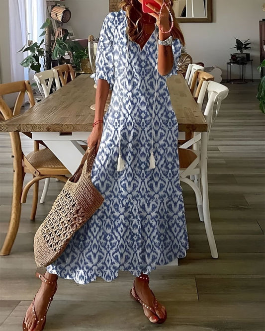 Celestria | Women's Boho Ikat Print Maxi Dress Hero
