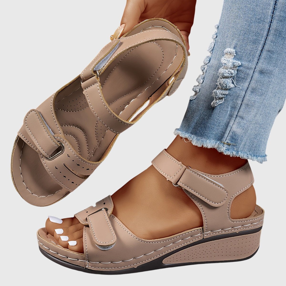 Celivra | Women's Orthopedic Velcro Strap Sandals Close Up