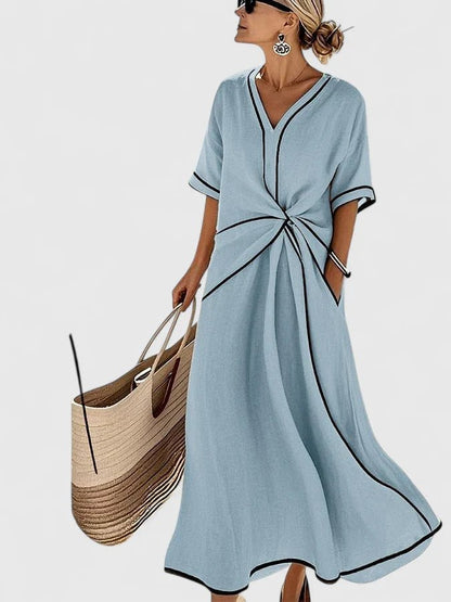 Cerelle | Women's Elegant Striped Twisted-Waist Maxi Dress Front