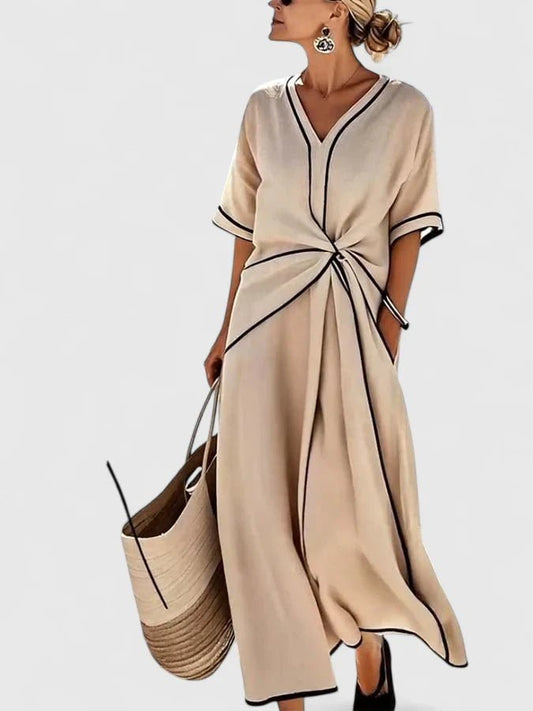 Cerelle | Women's Elegant Striped Twisted-Waist Maxi Dress Hero