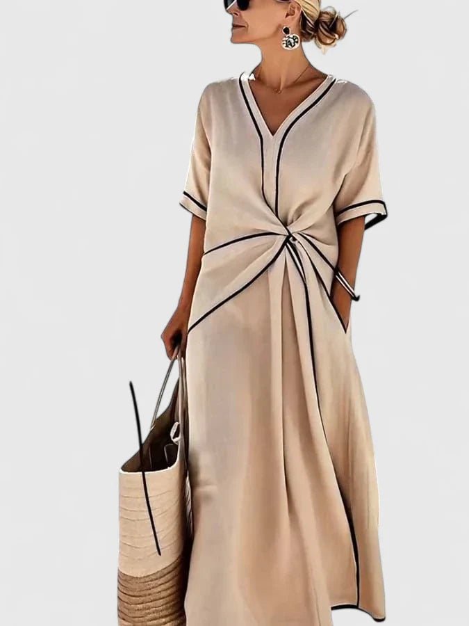Cerelle | Women's Elegant Striped Twisted-Waist Maxi Dress Side