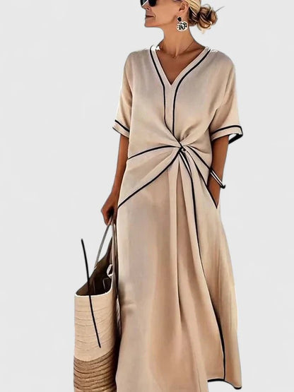 Cerelle | Women's Elegant Striped Twisted-Waist Maxi Dress Side