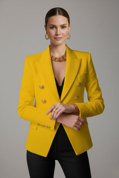 Clariel | Women's Double-Breasted Blazer Gold-Tone Button Angle