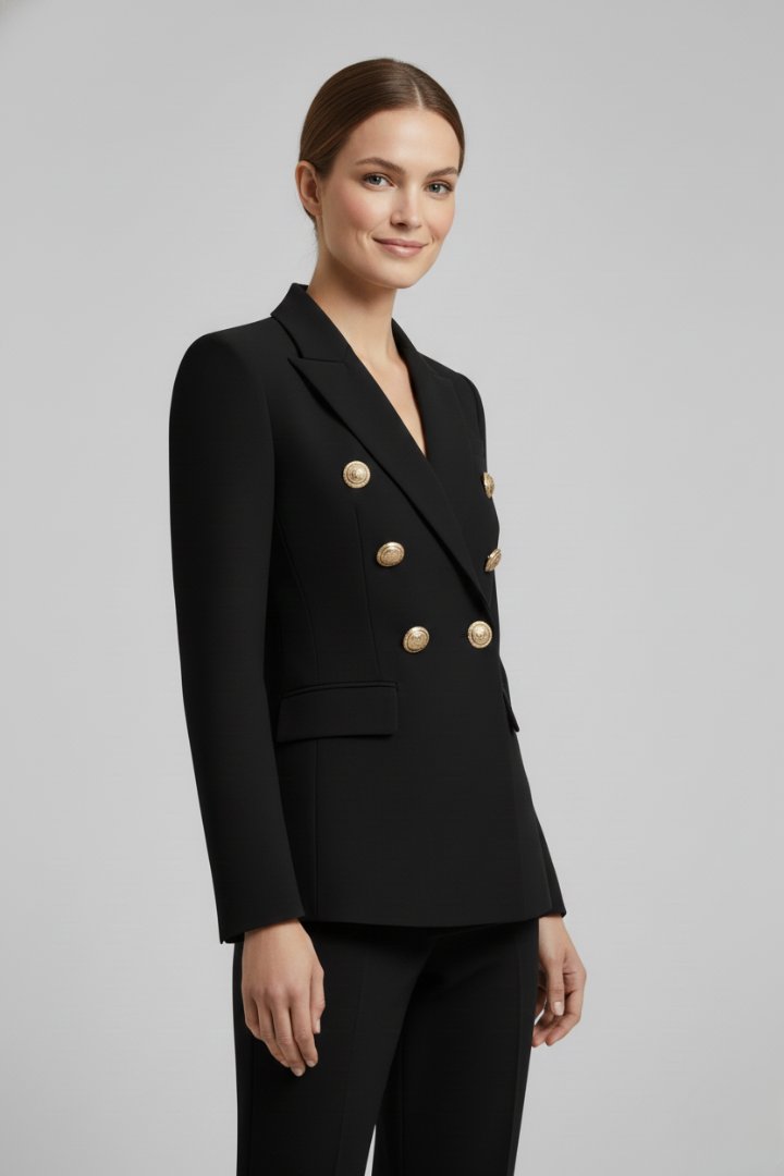 Clariel | Women's Double-Breasted Blazer Gold-Tone Button Detail