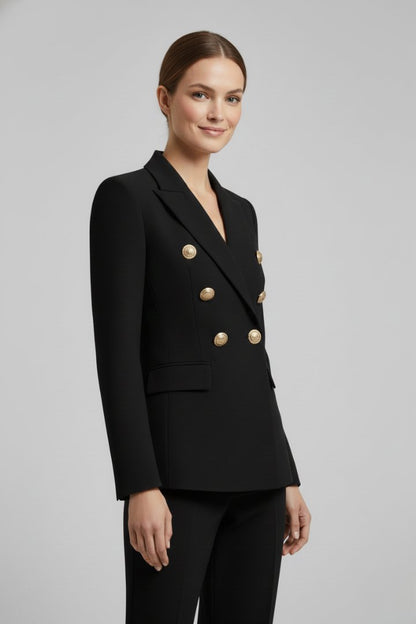 Clariel | Women's Double-Breasted Blazer Gold-Tone Button Detail